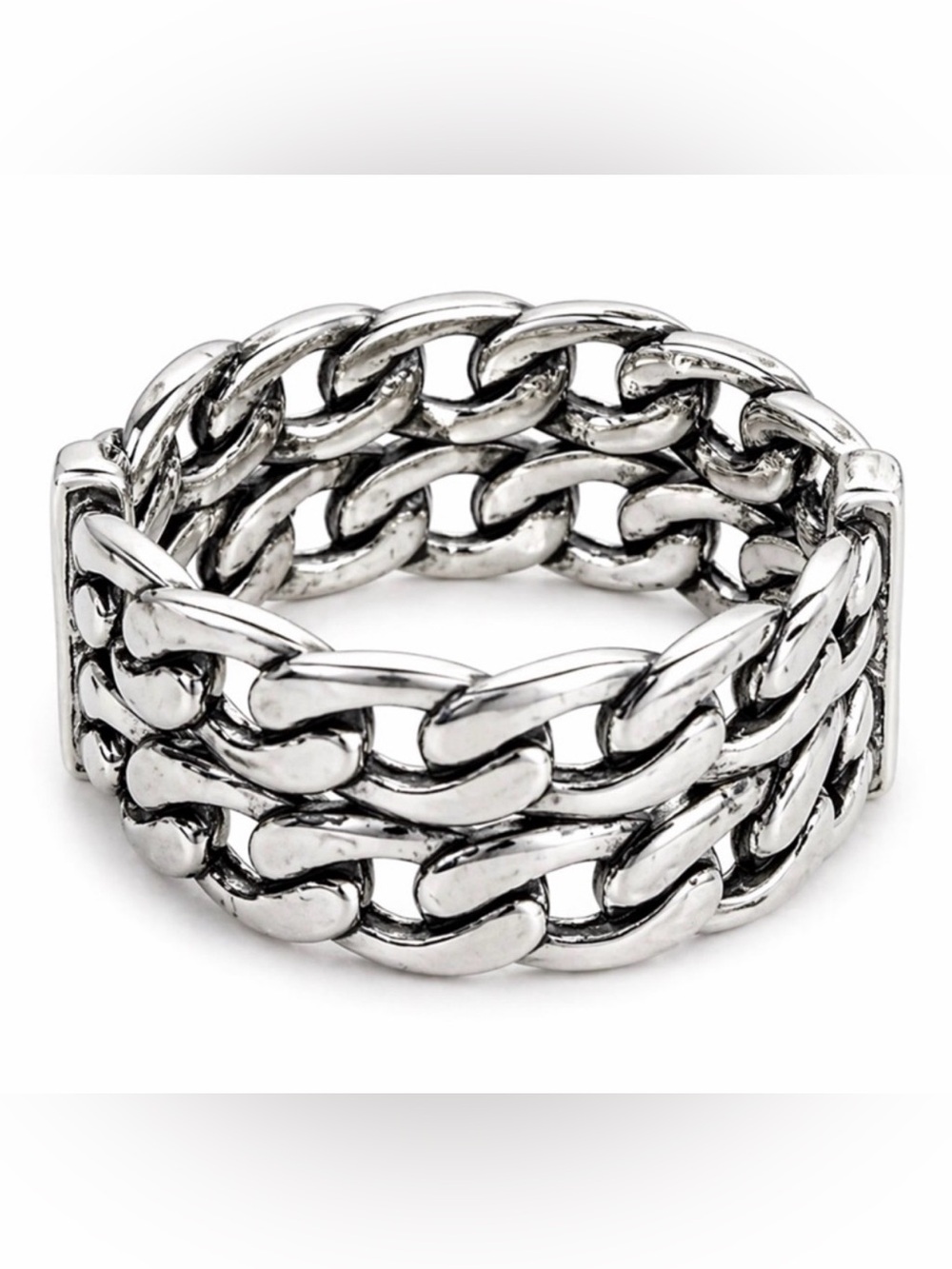 Yves Saint Laurent Paris YSL Chain Link Wide Band Ring Silver S925 - Picture 5 of 5